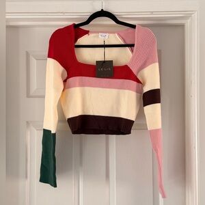 Le Lis Striped Knit Sweater in Red and Pink